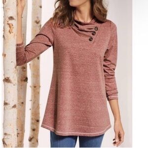 Soft Surrounding Brinley Cowl Neck Top in Heathered Red Brick Athletic Winter L